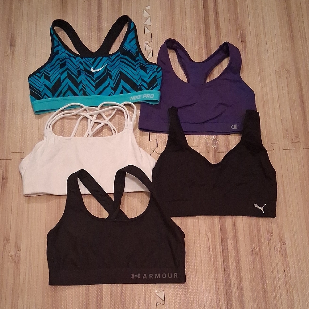 Mixed-Brand Women's Sports Bra Set — Teal Chevron, Purple, White & Black